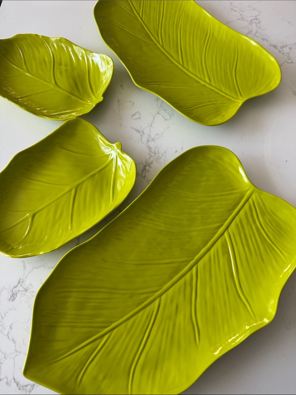 Green Leaf Plastic Serving Platter Set - Stylish Home Dining